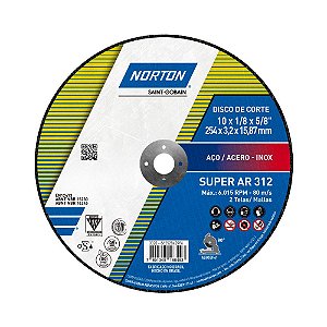 Caixa com 10 Disco de Corte Super Aços AR312 254 x 3,2 x 15,87 mm