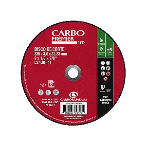 Caixa com 25 Disco de Corte T41 Carbo Premier Red para Não Ferrosos 230 x 3,0 x 22,23 mm