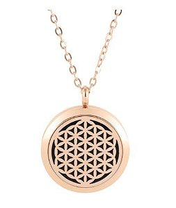 Colar Aromático de Aço - Flor da Vida - Rose Gold - 20mm (Tamanho P)