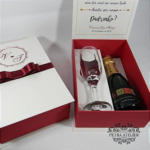 Caixa de Padrinhos  Para Espumante baby e taça Marsala