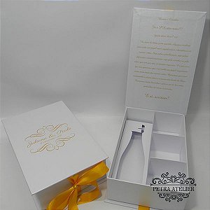 Caixa de Padrinhos Branca com Amarelo Ouro