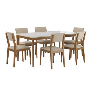 Conjunto Mesa Ares e 6 Cadeiras Turim Encosto Estofado
