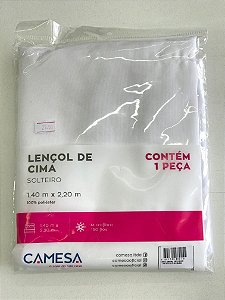Lençol de cima sem elástico branco solteiro 1,40 X 2,20 - Camesa