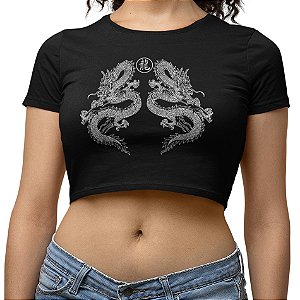 Blusa Cropped Estampa Dragão Chines
