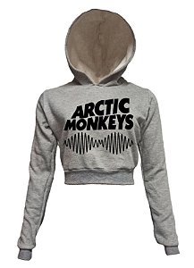 Arctic Monkeys - Cropped Moletom Cinza Mescla Com Capuz
