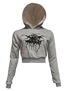 Darkthrone- Cropped Moletom Cinza Mescla Com Capuz