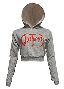 Obituary - Cropped Moletom Cinza Mescla Com Capuz