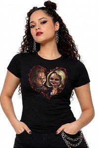 Camiseta Chucky e Tiffany Coração - Filme de Terror Clássico
