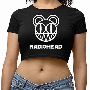 Blusa Cropped Radiohead Preto Feminino Manga Curta
