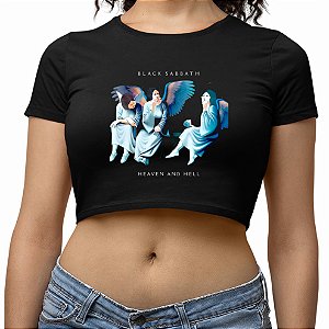 Cropped Black Sabbath Heaven and Hell Blusa Algodão Manga Curta Preta