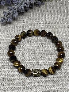 Pulseira de Pedra Natural Olho de Tigre - Afastar Energia Negativa, Prosperidade e Equilíbrio das Energias Yin e Yang