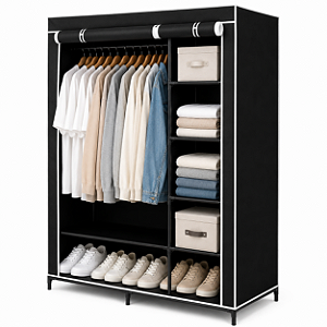 Guarda Roupa Portátil Organizador Com 2 Colunas para Cabides, Roupas e Cobertor