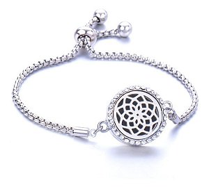 Pulseira Difusora - Pingente 21mm - Mandala - Prateado - Liga de Zinco
