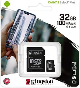 Cartão de Memória Kingston Canvas Select Plus MicroSD 32GB Classe 10 com Adaptador - SDCS2/32GB