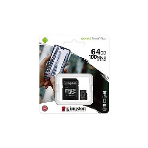 Cartão de Memória Kingston Canvas Select Plus MicroSD 64GB Classe 10 com Adaptador - SDCS2/64GB