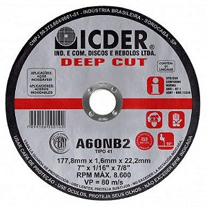 Disco Corte Fino Aço Icder Steel 7 X 1/16 deep cut