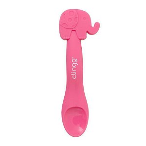 Colher em Silicone Preimiu elefante Rosa