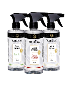 KIT AGUA PARA TECIDO COM FACILITADOR SENAMAX 500ML | CHA BRANCO - BAMBU - CEREJA E AVELÃ