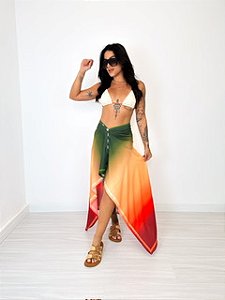 Pareô com botão - Estampa Degradê Verde