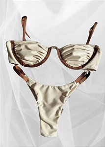 Biquíni Agata - Bicolor Off White Marrom