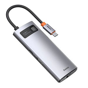 Hub Baseus Tipo C 6 IN 1 - Cinza