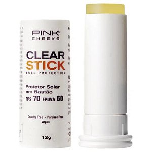 Protetor Solar Facial Pink Cheeks Transparente Clear Stick FPS70 12g