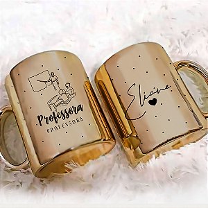 Caneca Profissão Professora com Nome Personalizada Metalizada