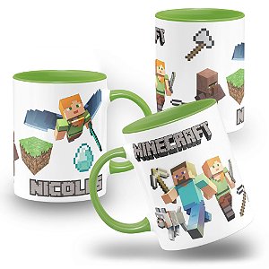 Caneca Desenho Gamer Minecraft Infantil Nome Personalizado