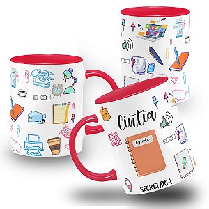 Caneca Profissão Secretária Auxiliar de Escritório com Nome Personalizado