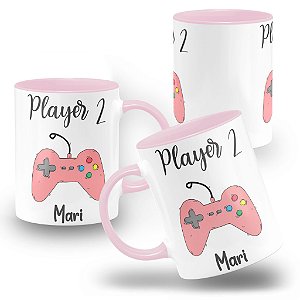 Caneca Casal Player 1 Player 2 Com Nome Personalizada Controle 1 Controle 2 kit