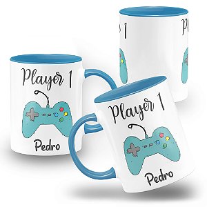 Caneca Casal Player 1 Player 2 Com Nome Personalizada Controle 1 Controle 2 kit 02