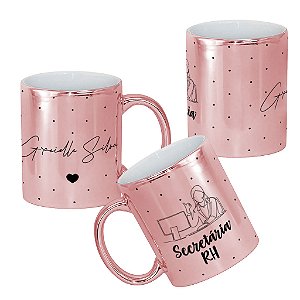 Caneca Secretária RH Profissão Auxiliar de Escritório Metalizada Personalizada Com Nome