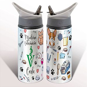 Garrafa Squeeze Medicina Veterinária Profissão Veterinário Minimalista Com Nome