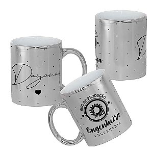 Caneca Profissão Engenharia de Produção Com Nome Engenheiro de Produção Metalizada