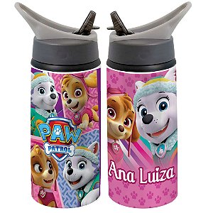 Garrafa Squeeze Patrulha Canina Infantil Rosa Personalizada Com Nome