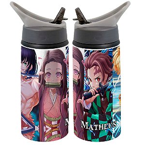 Garrafa Squeeze Demon Slayer Anime Tanjiro Infantil Personalizada com Nome
