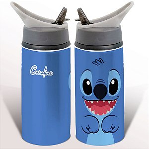 Garrafa Squeeze Lilo & Stitch Infantil Azul Personalizada com Nome 01