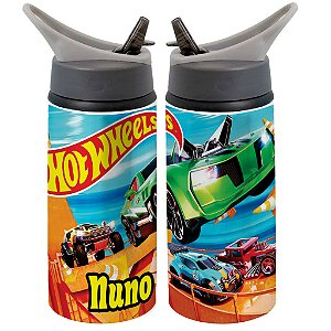 Garrafa Squeeze Hot Wheels Carros Infantil Personalizada com Nome 01