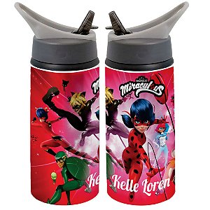 Garrafa Squeeze Ladybug Miraculous Infantil Personalizada com Nome