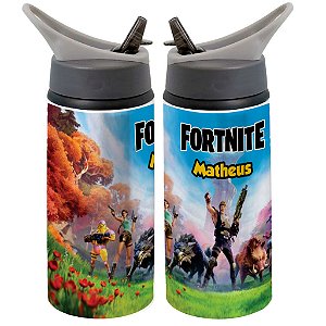 Garrafa Squeeze Fortnite Infantil Personalizada com Nome 01