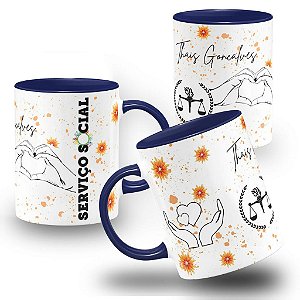 Caneca Profissão Assistente Social Minimalista Brasão Personalizada com Nome Feminino