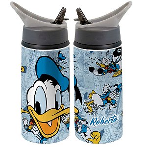 Garrafa Squeeze de Alumínio Pato Donald Desenho Infintil Personalizada Com Nome