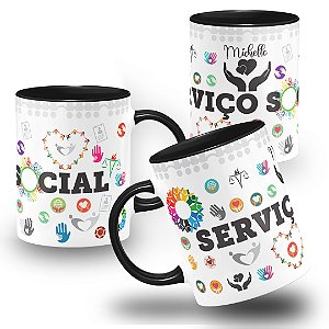Caneca Profissão Serviço Social Personalizada Colorida Com Nome