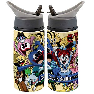 Garrafa Squeeze Poppy Playtime Com Nome Desenho Infantil Colorida