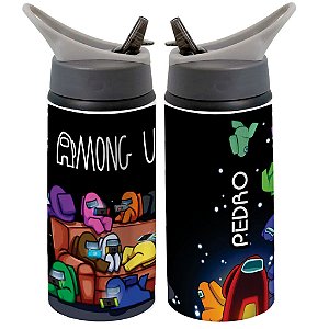 Garrafa Squeeze Among us Desenho Infantil Personalizada com Nome