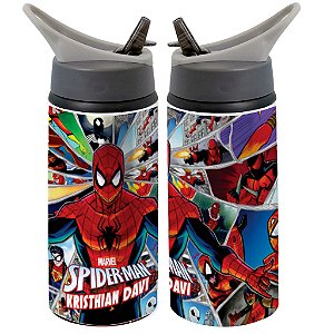 Garrafa Squeeze Homem Aranha Spider-man Desenho Infantil Personalizada com Nome 02