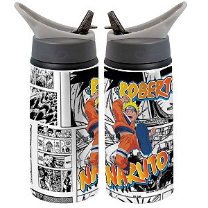 Garrafa Squeeze Naruto Anime Personalizada Desenho Infantil Branco