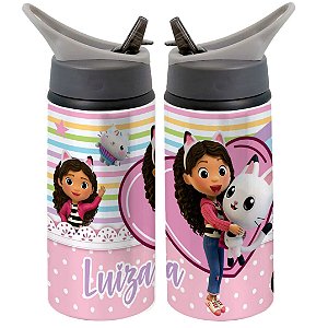 Garrafa Squeeze A Casa Mágica da Gabby Desenho Infantil Com Nome Personalizado