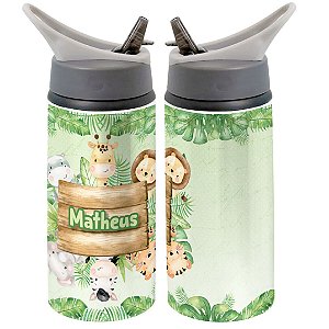 Garrafa Squeeze Safari Floresta Baby Desenho Infantil com Nome Personalizado