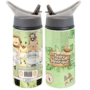 Garrafa Squeeze Safari Floresta Baby Desenho Infantil com Nome Personalizado 02